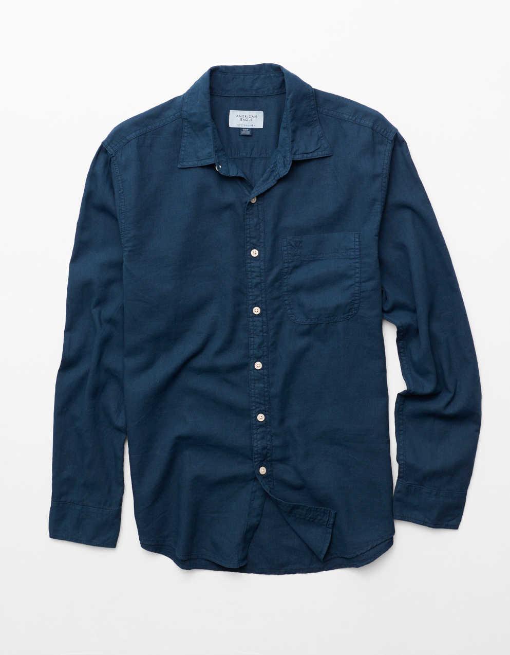 AE Standard Fit Linen-Blend Button-Up Shirt