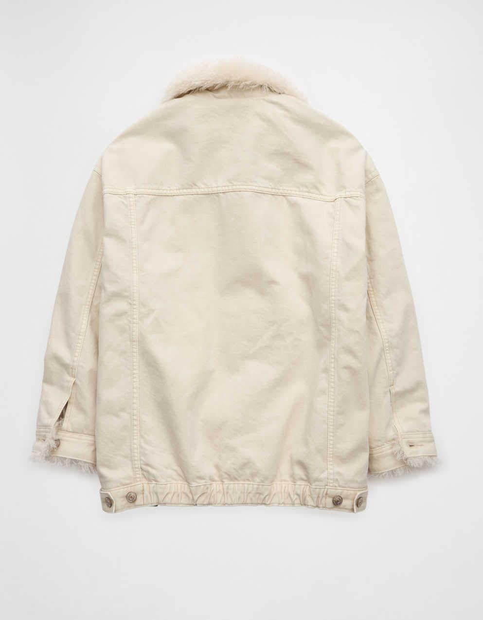 AE Ecru Denim Sherpa Trucker Jacket