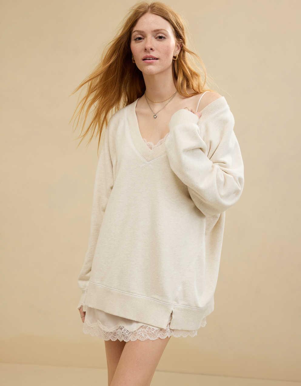 Aerie 다운타임 브이넥 스웨트셔츠