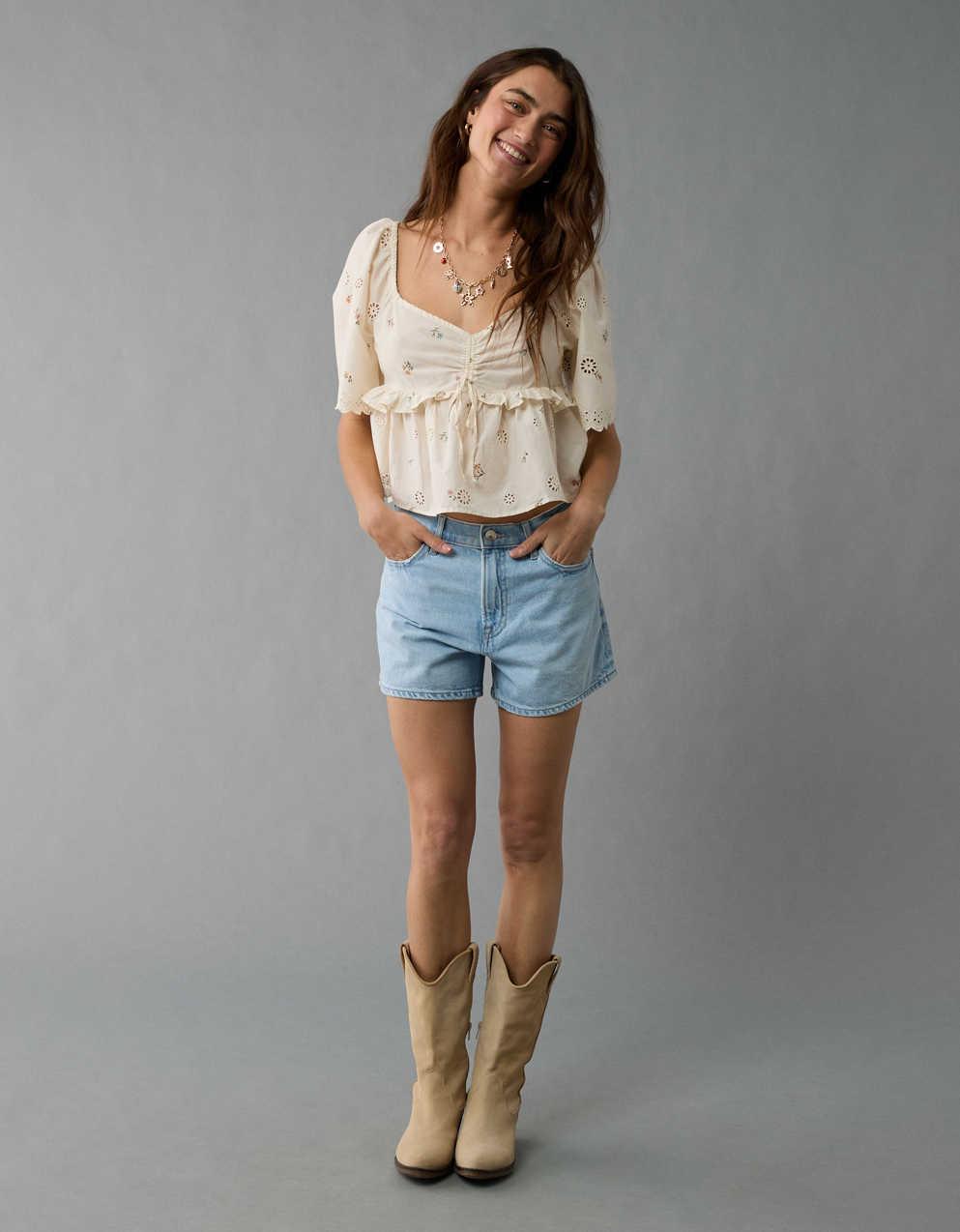 AE Flutter Sleeve Eyelet Babydoll Blouse