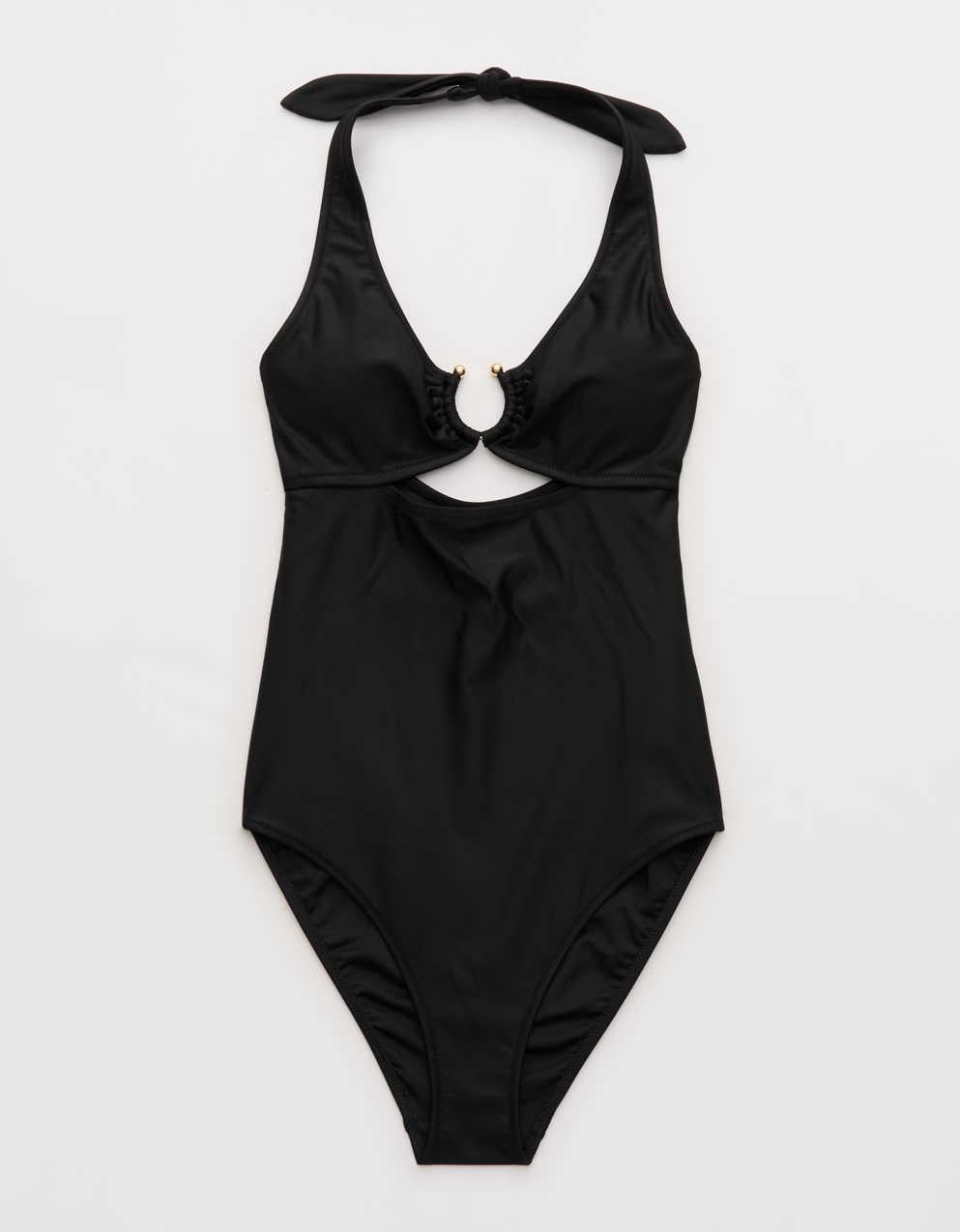 Aerie 호스슈 링 홀터 풀 커버리지 원피스 수영복