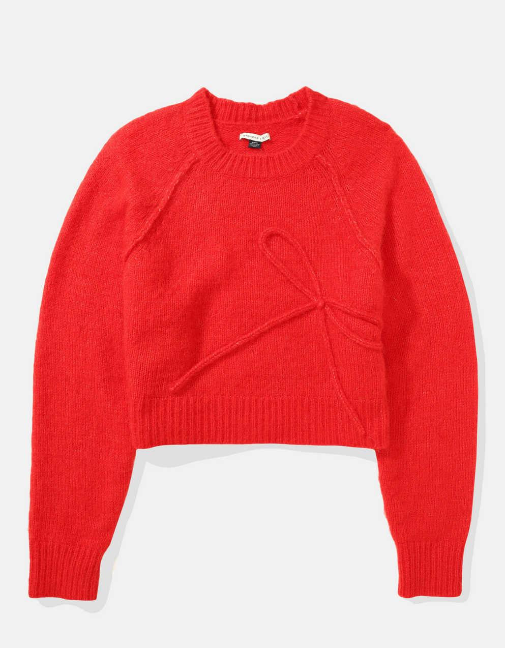 AE Cropped Crew Neck Bow Sweater
