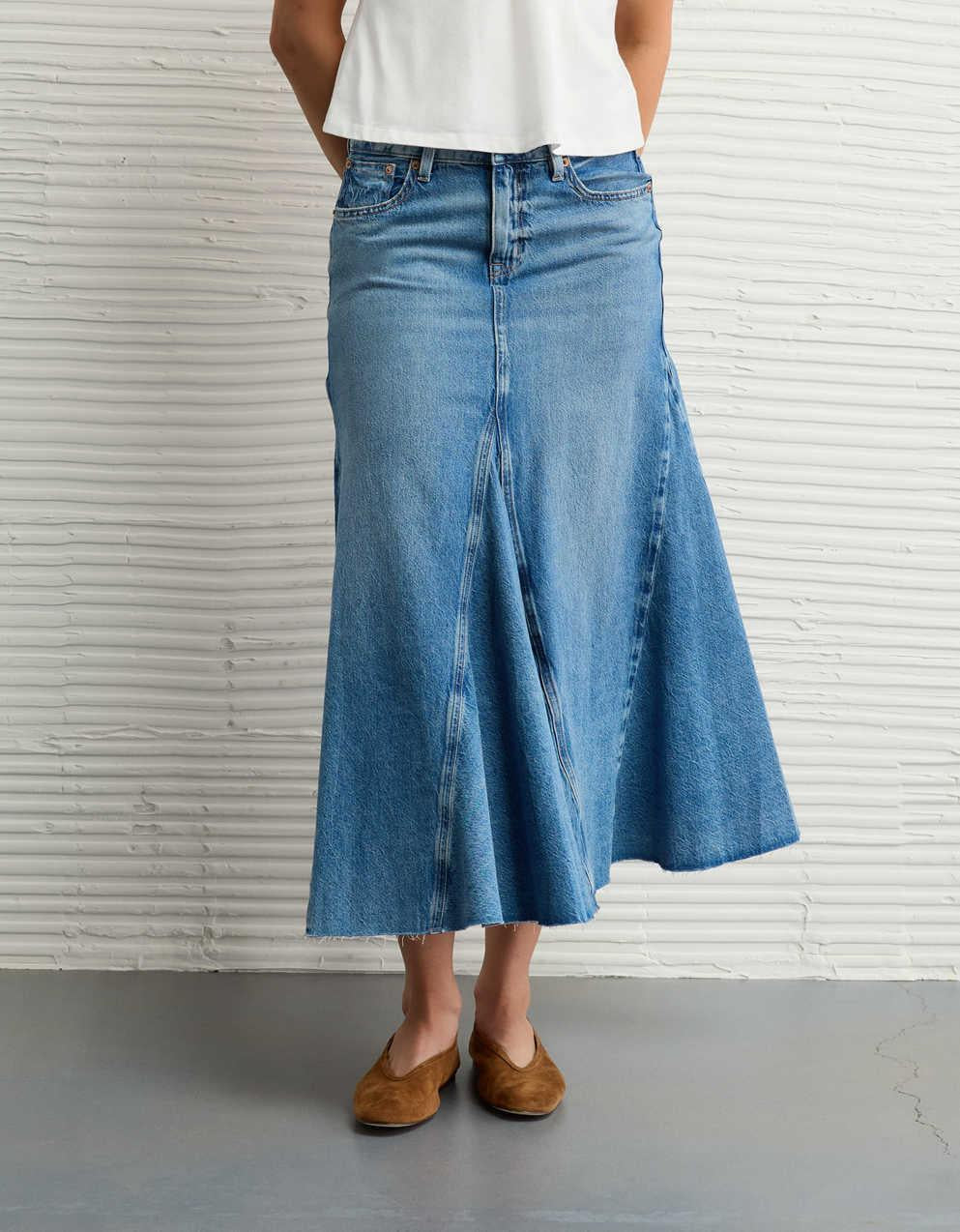 AE 로우 라이즈 피스 데님 맥시 스커트