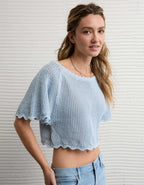 AE Off-the-Shoulder Cropped Crochet Tee