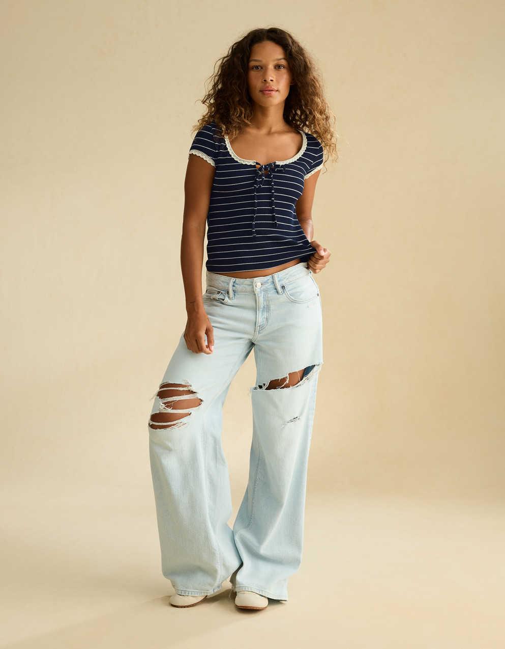 AE Keyhole Hey Baby Waffle Tee
