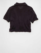 AE Short-Sleeve Collared Button-Up Cardigan