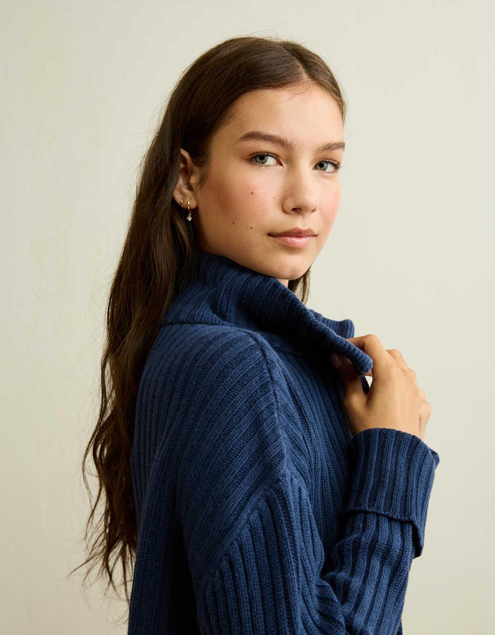 AE Button Up Mock Neck Cardigan Sweater