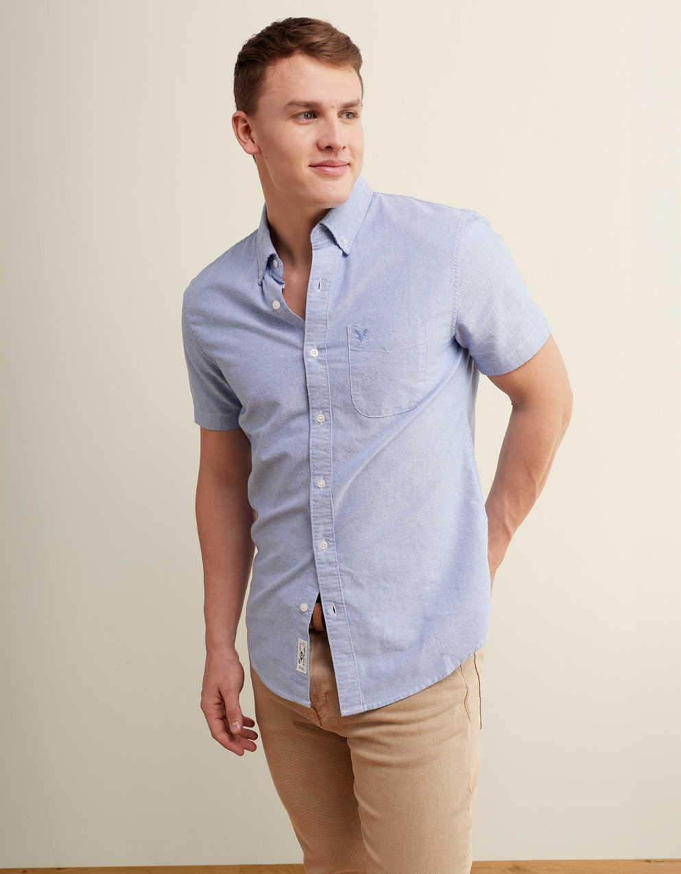 AE Short-Sleeve Slim Fit Button-Up Shirt