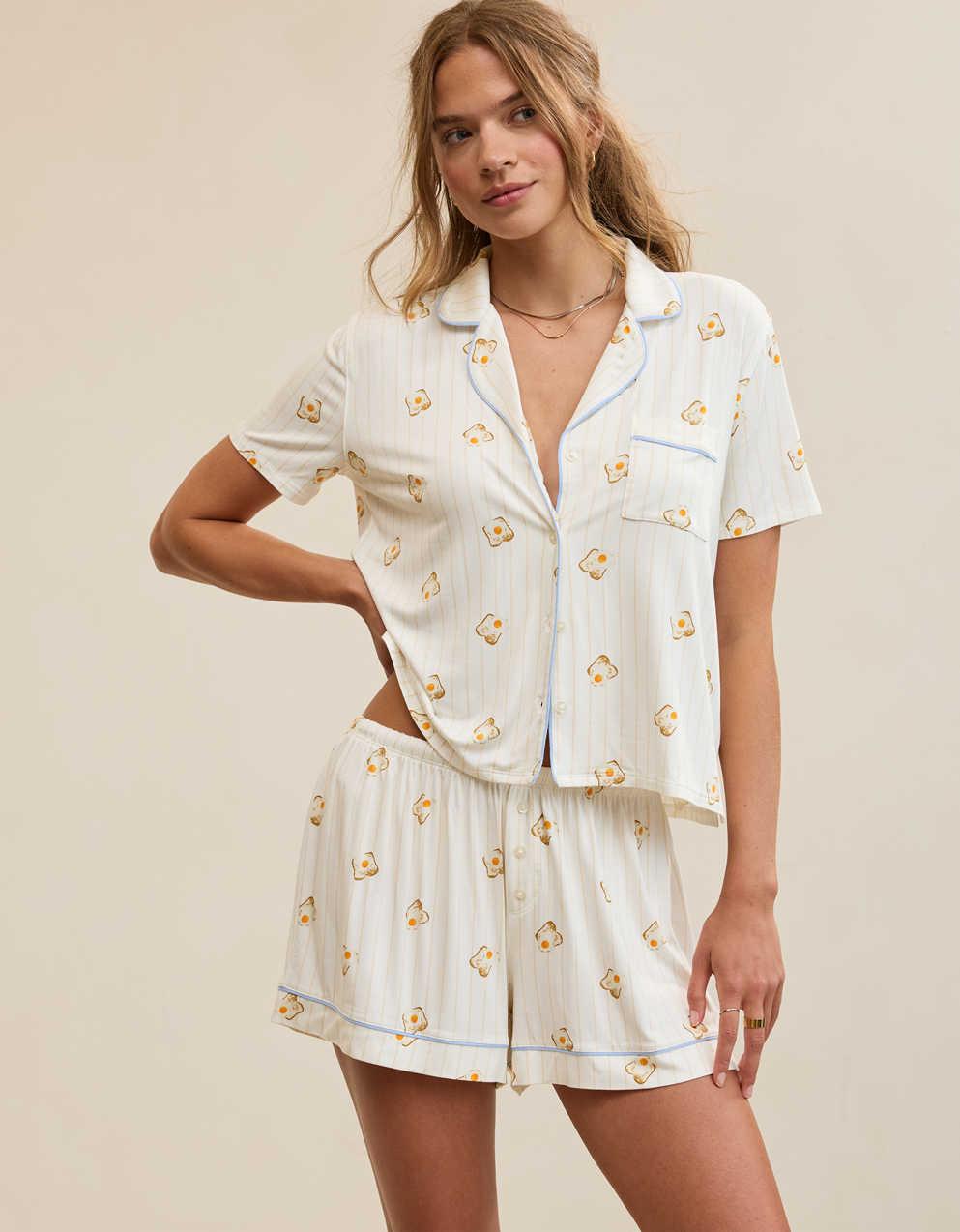 Aerie Real Soft® 반소매 파자마 셔츠 ‘OVERSLEPT’