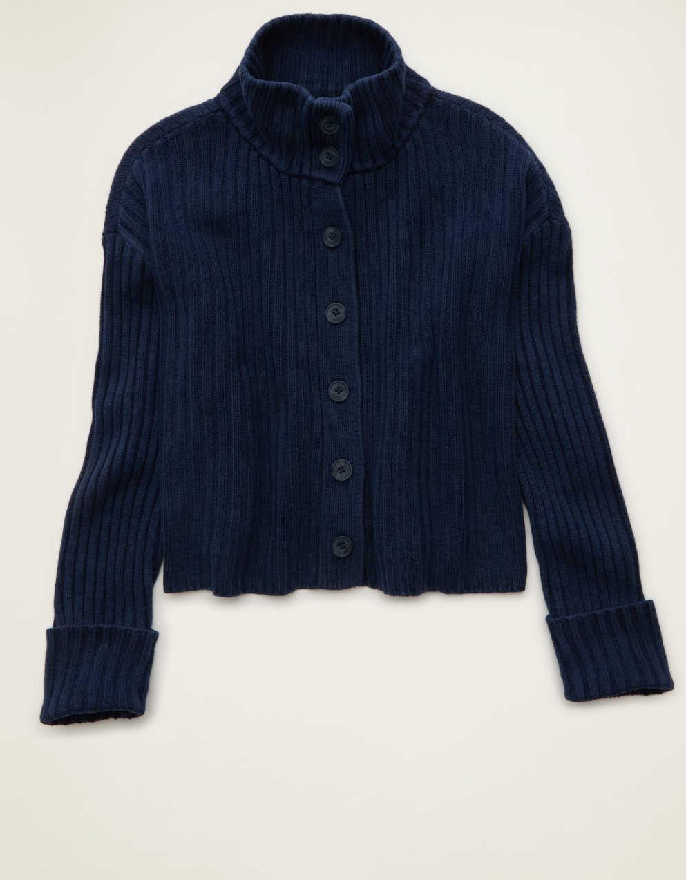 AE Button Up Mock Neck Cardigan Sweater