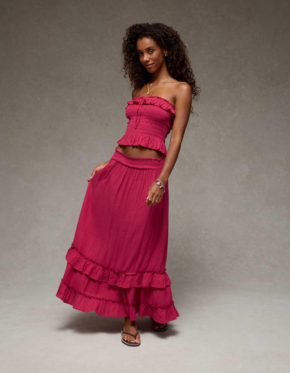 AE Mid-Rise Tiered Ruffle Maxi Skirt
