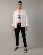 AE Band Collar Linen-Blend Button-Up Shirt