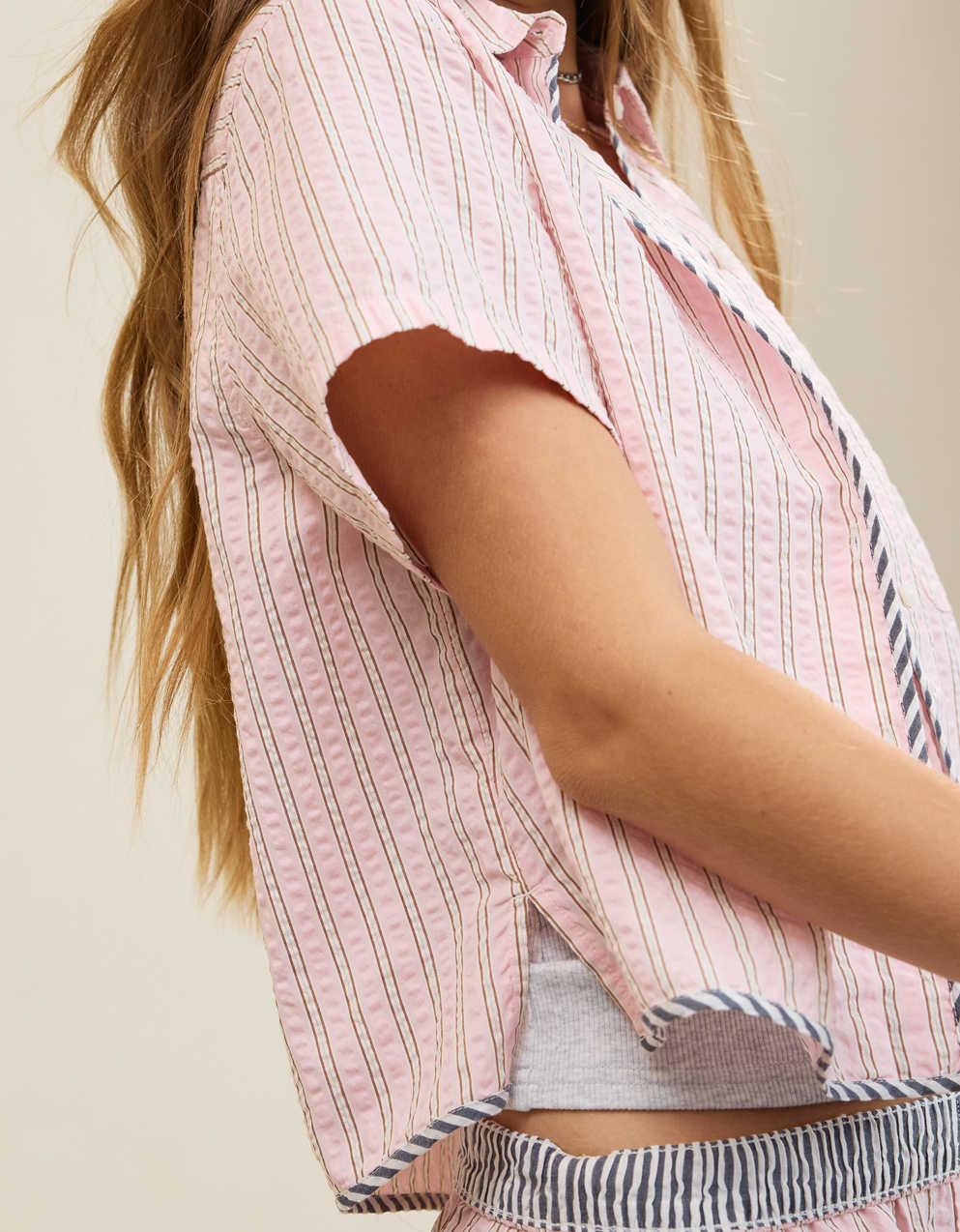 Aerie 시어서커 쇼트 슬리브 파자마 탑
