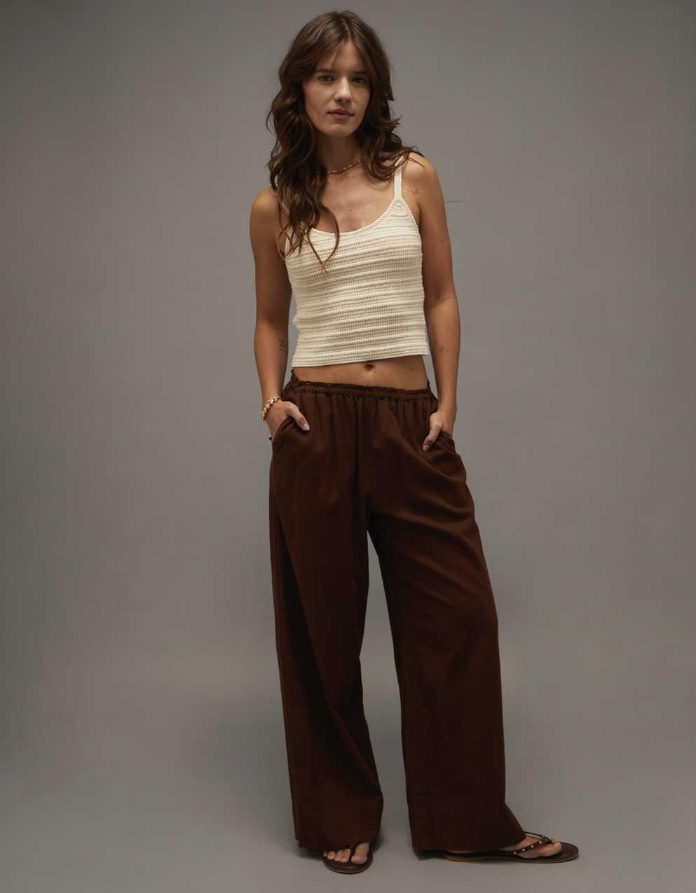 AE Linen-Blend Wide-Leg Pant