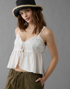 AE Tie Front Embroidered Tank Top