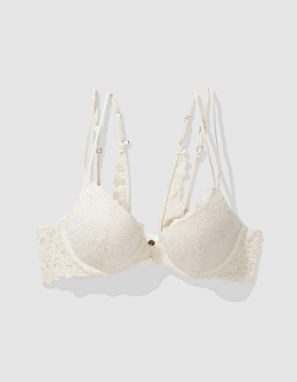 로즈 레이스 데미 푸시업 브라 뽐내기