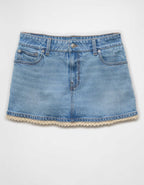 AE Stretch Low-Rise Crochet Denim Micro Skort
