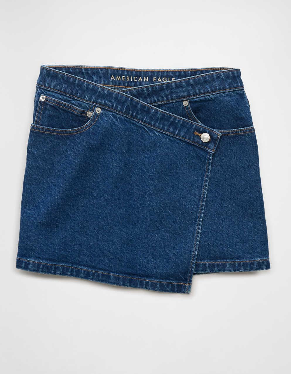 AE Stretch Crossover Denim Mini Skirt