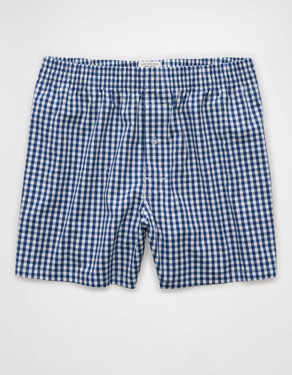 AEO 남성 체크무늬 포플린 포켓 복서 쇼트